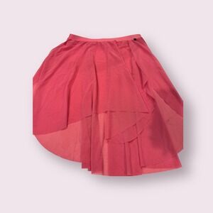 MARIIA Ballet Dance Wrap Skirt Mesh Overlay High Low Coral Pink M